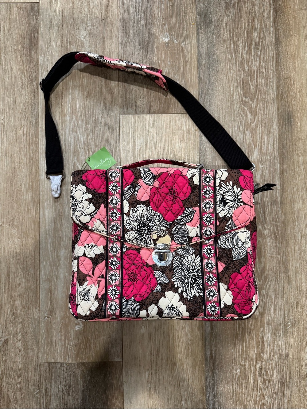 Vera Bradley Pink Floral Quilted Crossbody with Black Strap
